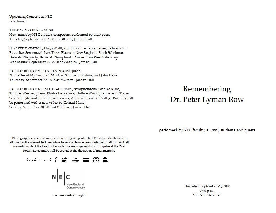 Peter Row Memorial Concert Full Program Page 1