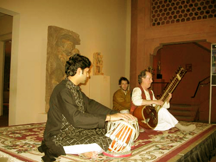 Peter Row on sitar with Nitin Mitta on tabla performing at the Metropolitan Museum of Art, NYC